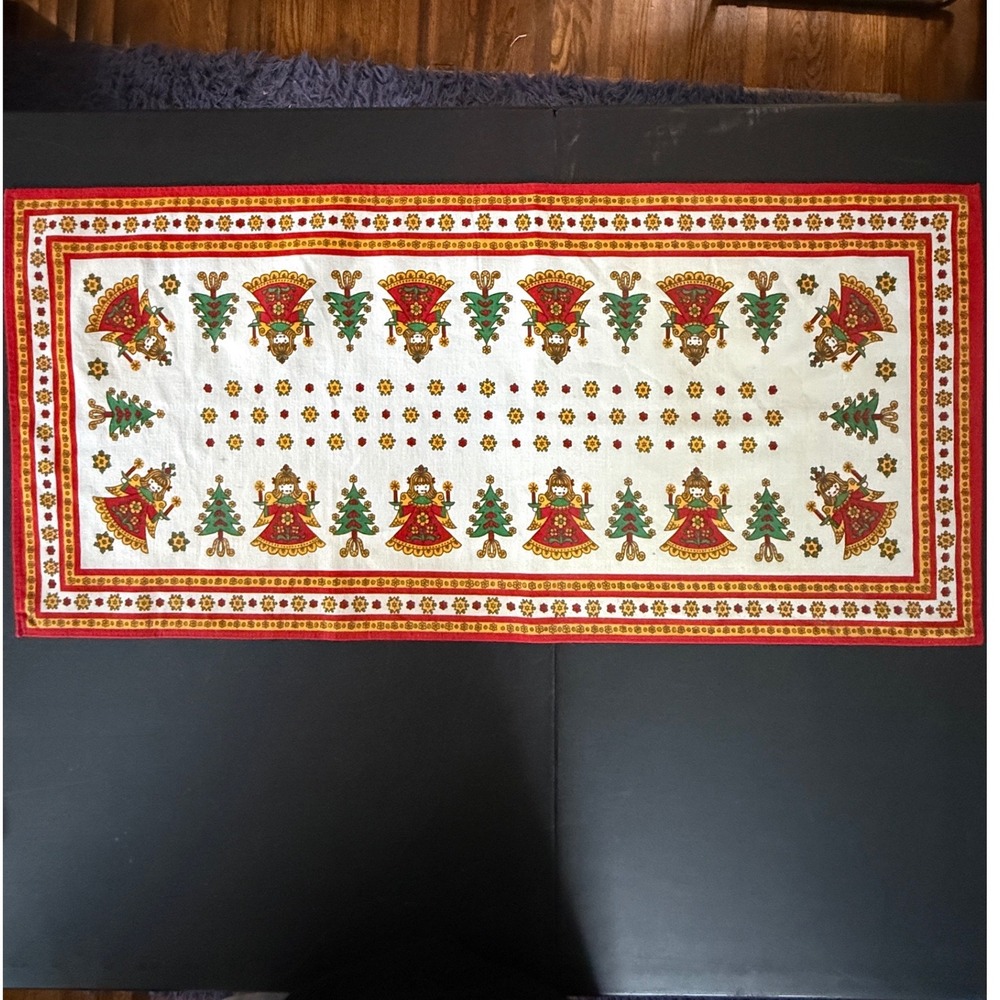 Vintage Kolf Austria Christmas Angel Folk Art Table Runner 31x15